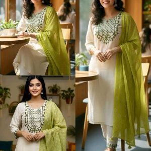 Pure Cotton Kurta Pant Set with chanderi Dupatta for Women – Embroidered Ethnic Wear