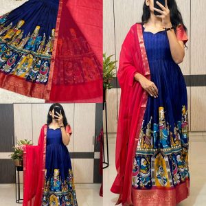Super trendy reko zari dola silk long gown with georgette dupatta