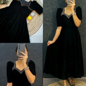 Premium 9000 Velvet Fabric with Designer Hand work Gown- A Beautiful Blend Of elegance and Floral Charm For This Wedding and festival