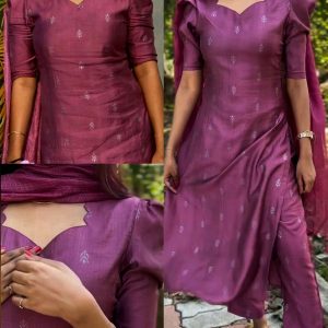Stylish Office Wear Ethnic Women's Rayon Viscose Purple Straight Printed Kurta Set | 3-Piece Dress