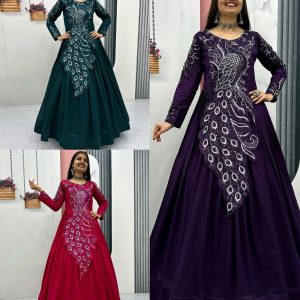 Trendy Bird Design Launching Embroidered Gown