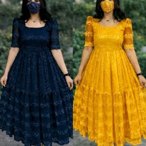 Beautiful Flower Embroidery Party Wear Frock