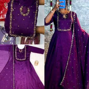 Launching Trendy Handwork Beautiful Neck Pattern Gown With Dupatta