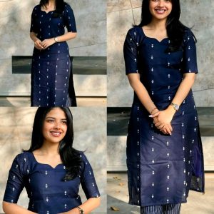Elegant Neavy Blue Cotton Printed Kurti Women