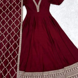 PRESENTING NEW HIGH END PREMIUM QUALITY PURE BLOOMING VICHITRA SILK FABRIC FULLY FLARE GOWN,WITH DUPPTA SET