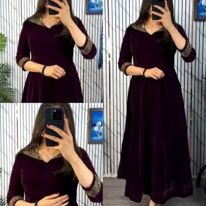 Premium 9000 Velvet Fabric with Designer Hand work Gown- A Beautiful Blend Of elegance and Floral Charm For This Wedding and festival