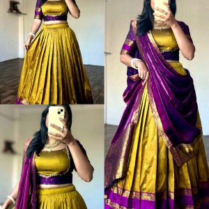 Royal Mustard & Purple Maggam Work Lehenga Set