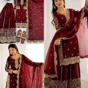 Eid 🌙 Collection Heavy Embroidery Sequence Work Top-Bottom And Dupatta Set Fully Stitched Ready To Wear 🔥😍🥰