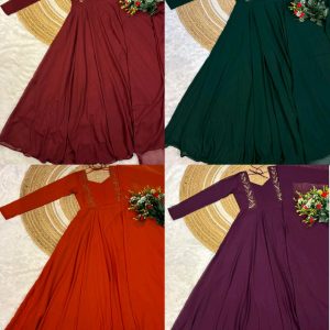 Faux Georgette gown with beautiful hand work.the yoke part fully designed for pintucks work