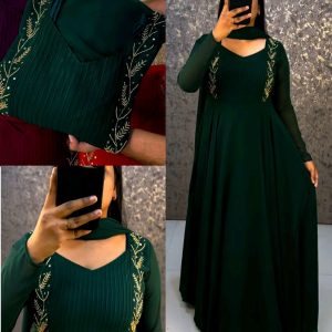 Faux Georgette gown with beautiful hand work .the yoke part fully designed for pintucks work.This perfect party wear for upcoming festivals and functions