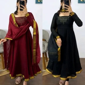 Kadhalar dhinam roja outfit recreation hand work maxi with duppata With New Colours