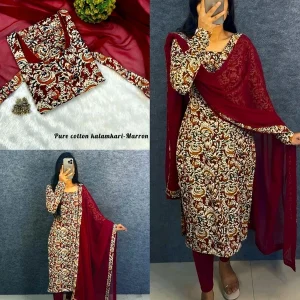 This full-length kurti traditional Kalamkari with modern elegance summer outfit