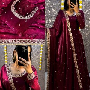 Bakrid Special Rich Sequence Embroidery Gown + Dupata