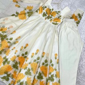 Launching This Timeless And Classic Floral Printed Organza Anarkali Suit Set For The Upcoming Festivities And Wedding Season