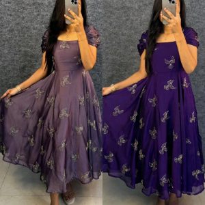 This Outfit Made Premium Rangoli Silk Fabric With Beautiful “Sparrow” Beads Aari Work All Over The Maxi Gown